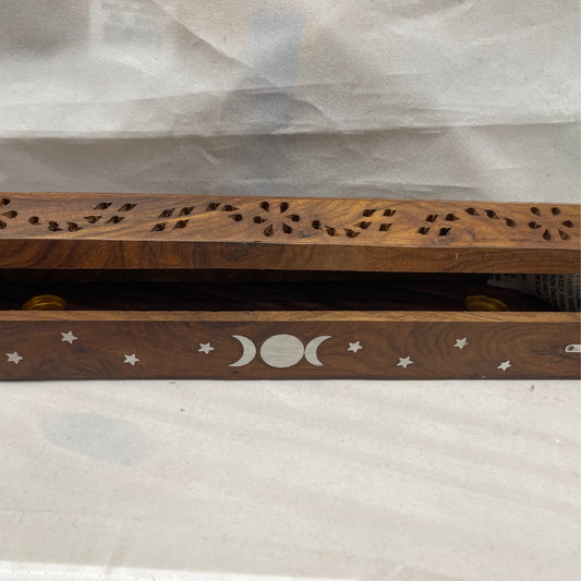 Triple Moon Wood Incense Box