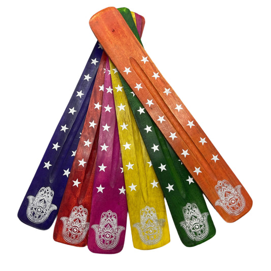 Hamsa Hand Colored Wood Incense Holder