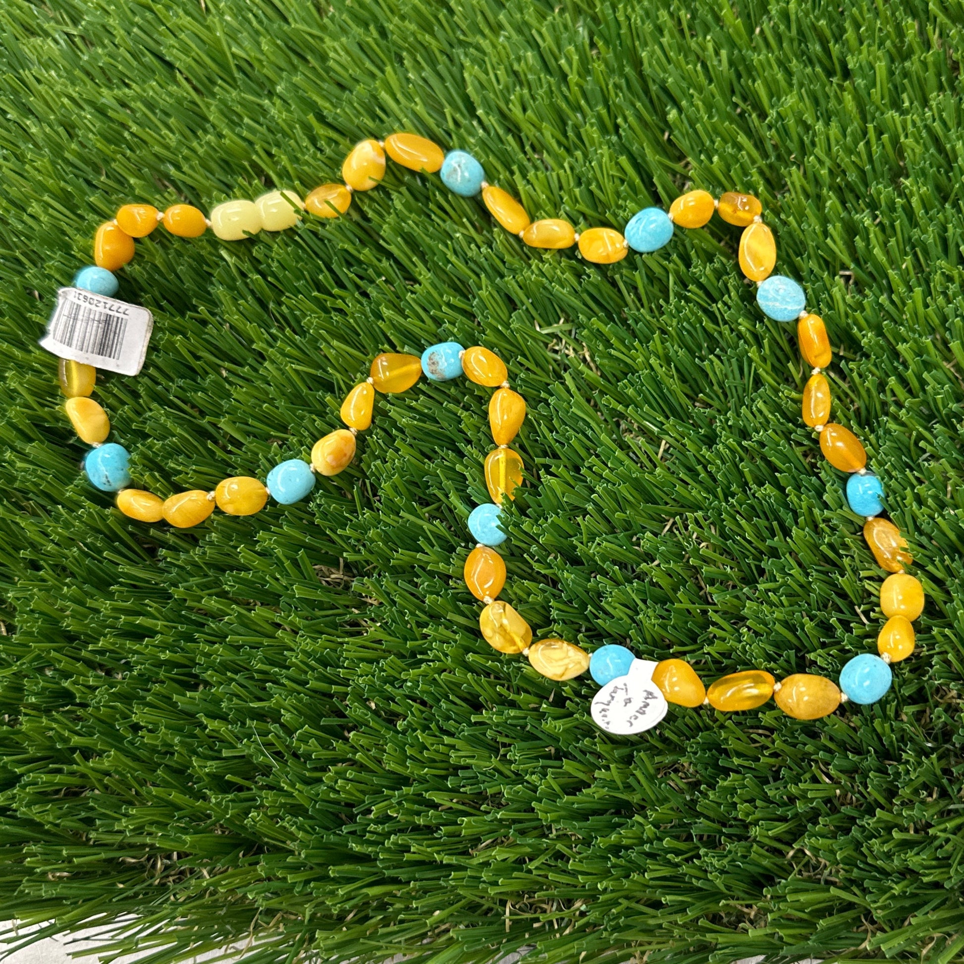 Amber caramel & turquoise necklace