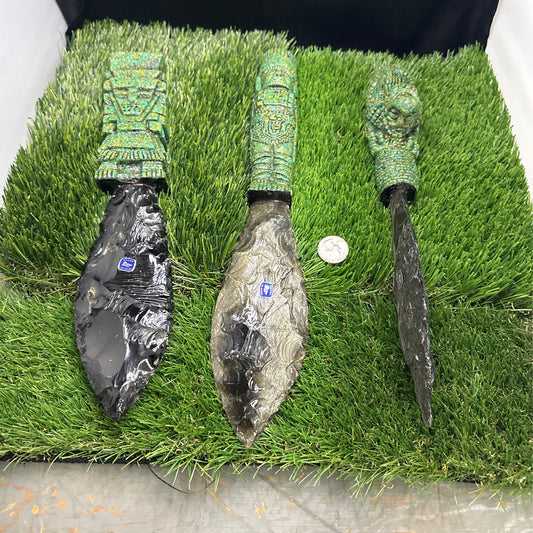 Mayan Green Handle Obsidian Knives Large