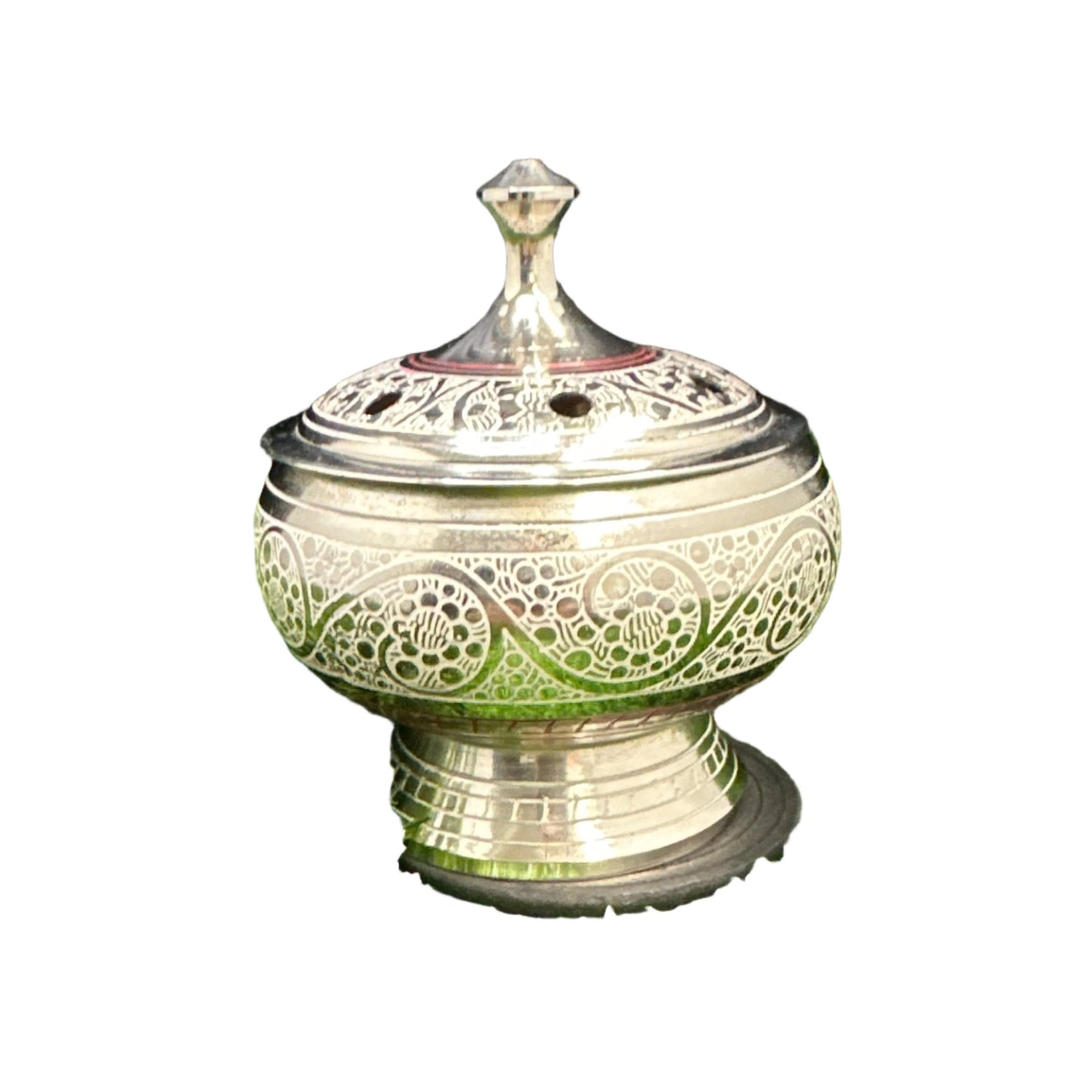 Silver standing charcoal burner w/ lid