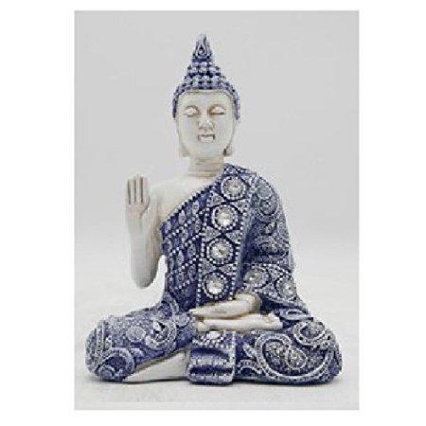 Blue/White Buddha Statue Figurine Waving Sculpture Decoration (5 1/2