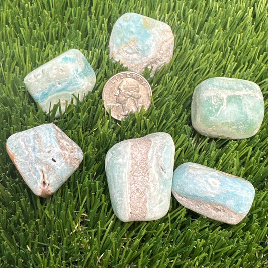 Blue aragonite tumbled