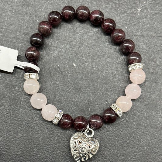 Garnet / Rose Quartz with heart 8mm