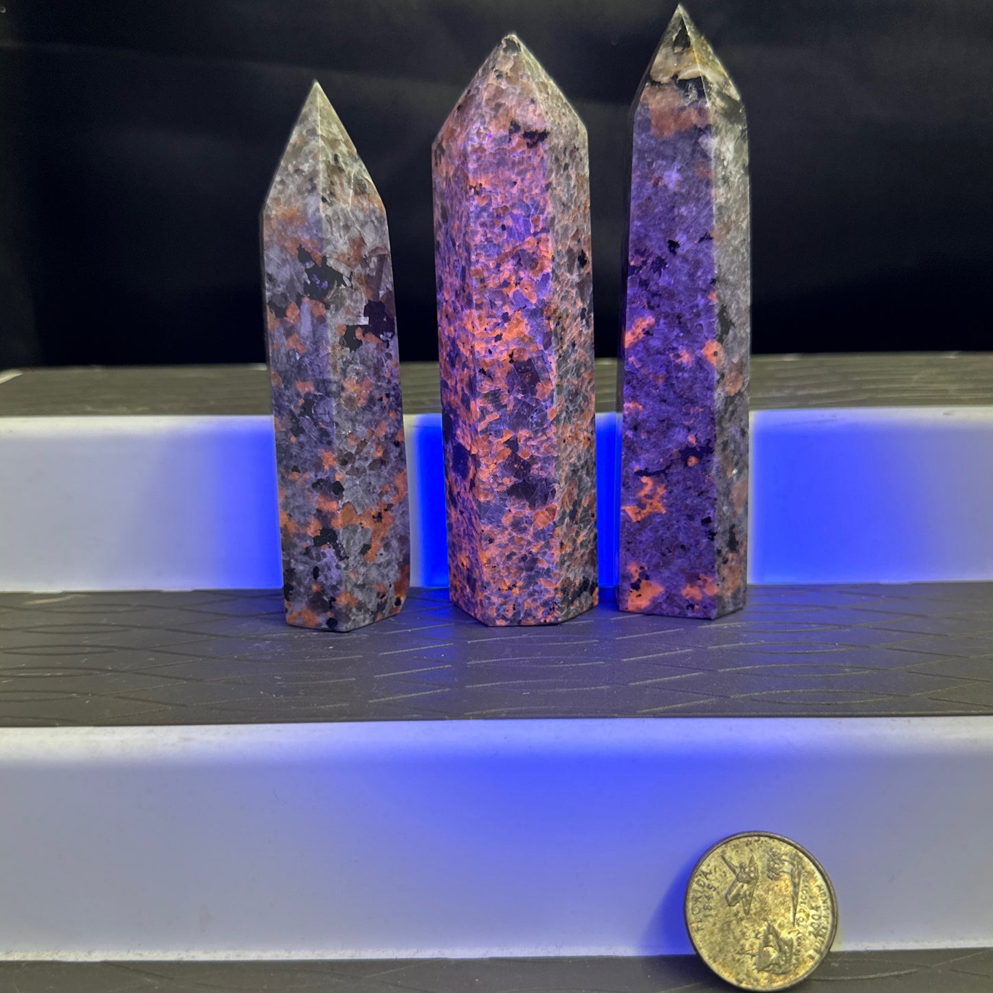 Yooperlite (fluorescent sodalite) Tower 4”H