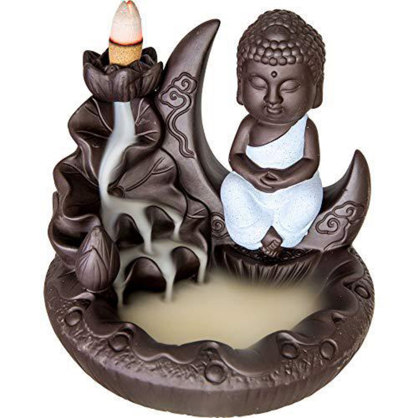 Ceramic Incense Holder Backflow Buddha on Moon