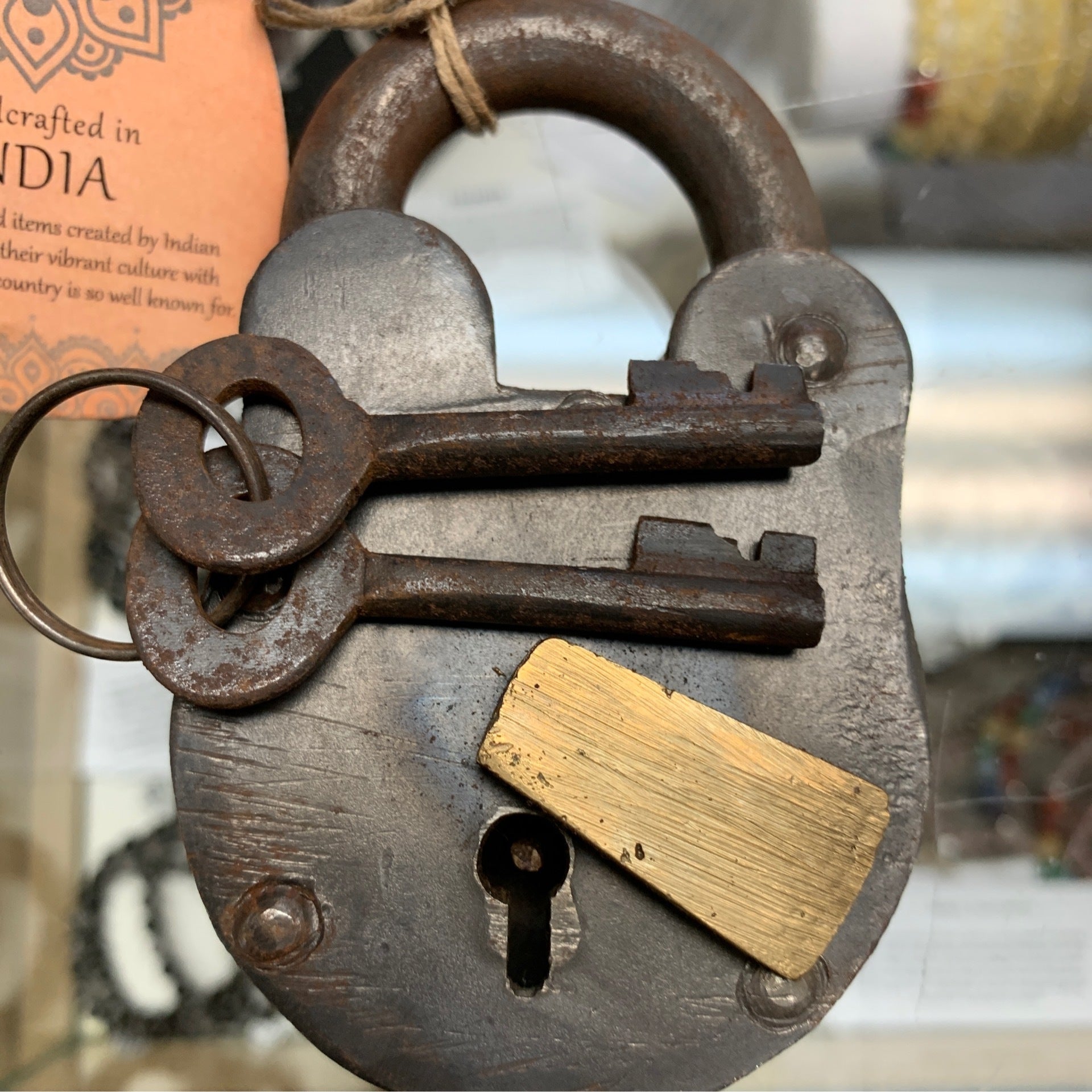 Small Vintage Iron Padlock W/ Skeleton Key